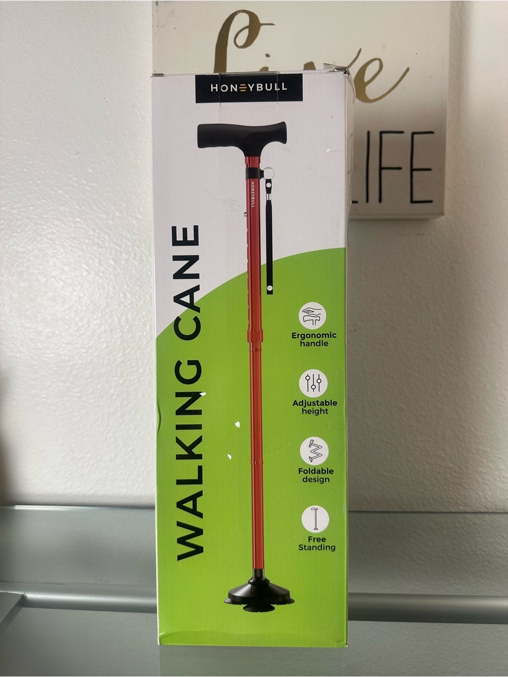 Red Adjustable Walking Cane with Ergonomic Handle